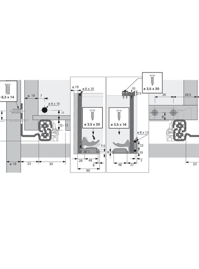 Hettich 50 cm Quadro Bas Aç Tam Açılım Frenli Ray