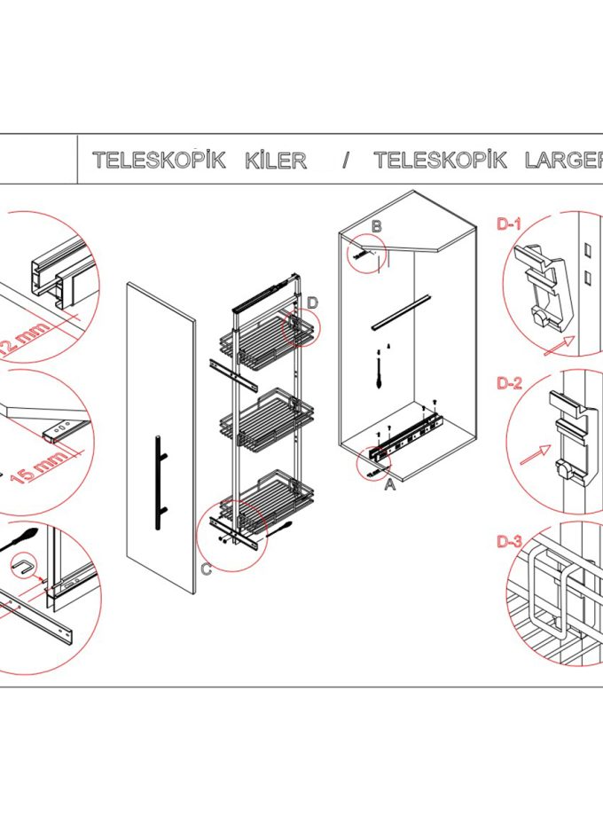 Oscar 850-1100 400 mm 3 Sepetli Teleskopik Kiler Krom