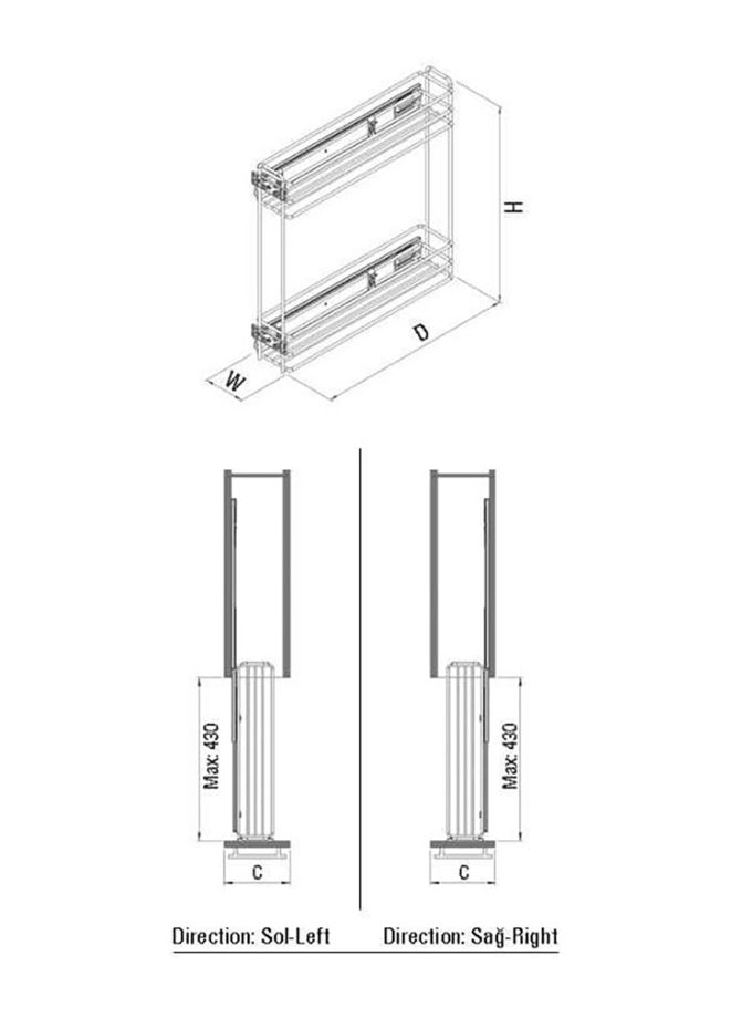Starax S-2211 Krom Yandan Teleskopik Raylı Şişelik