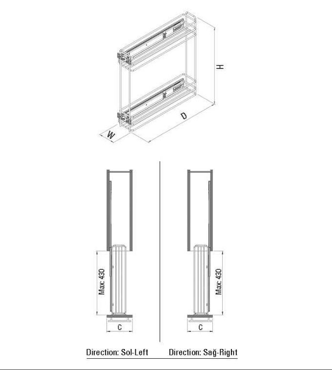 Starax Yandan Teleskopik Raylı Şişelik Frenli