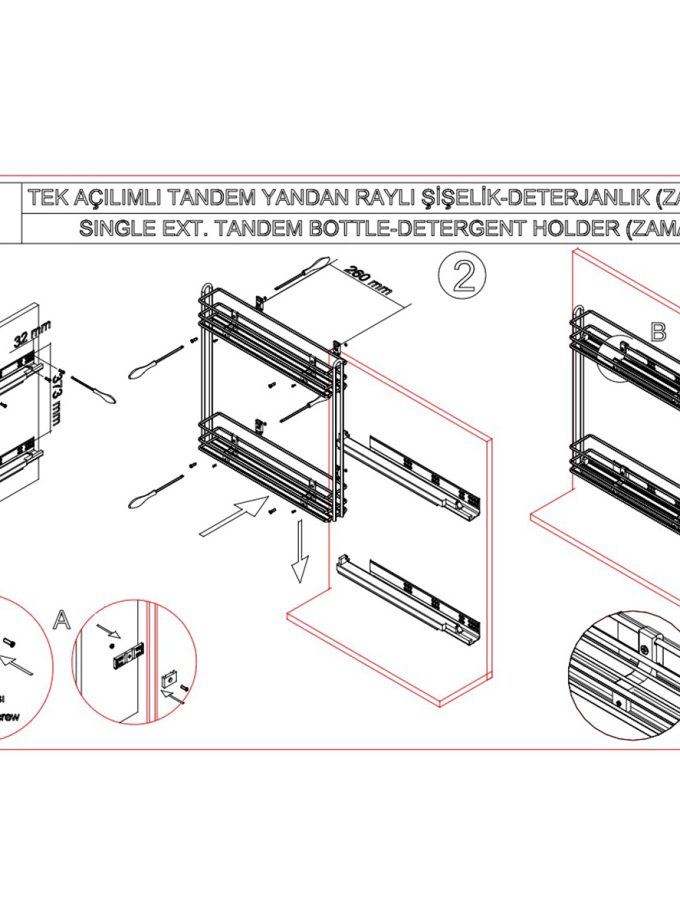 Oscar Yandan Teleskopik Raylı Şişelik Frenli