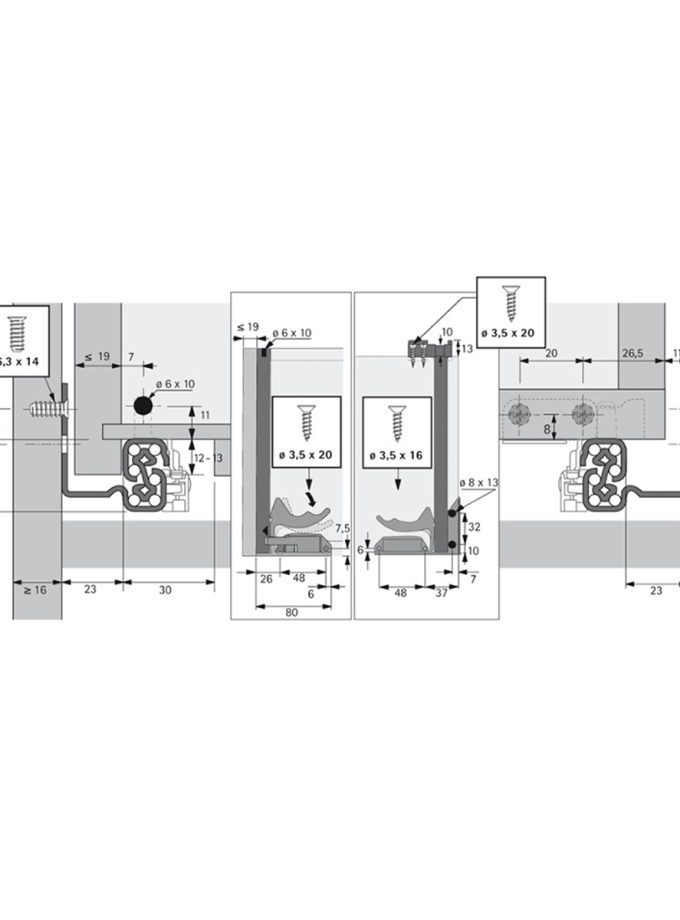 Hettich Quadro Tek Açılım Frenli Ray