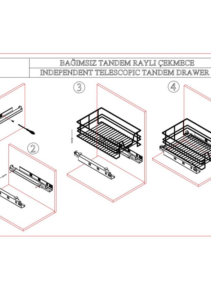 Oscar Bağımsız Tandem Çift Açılım Çekmece Sepeti Krom
