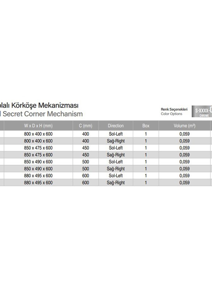 Starax S-3013 Döner Tablalı Köşe Mekanizması 45cm Sol Krom