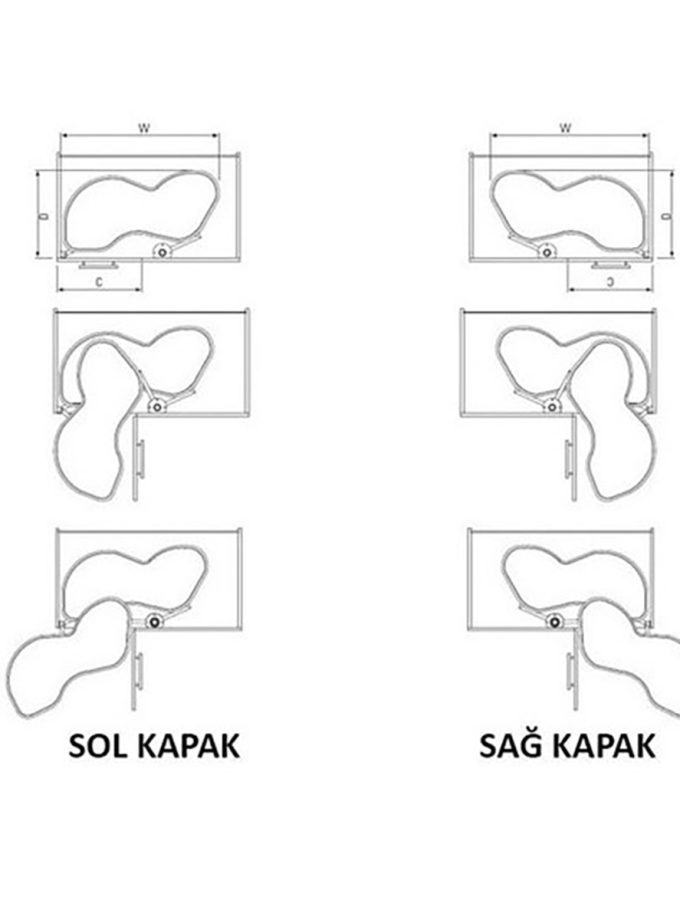 Starax S-3013 Döner Tablalı Köşe Mekanizması 45cm Sol Krom