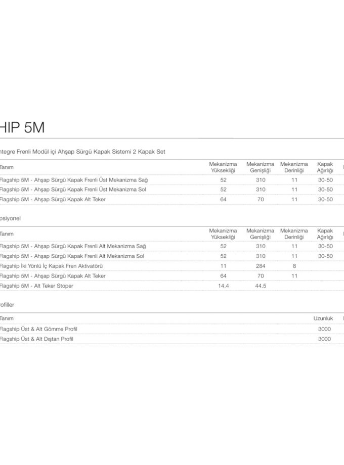 OPK Flagship 5M Entegre Frenli Modül içi Ahşap Sürgü Kapak Sistemi 2 Kapak Set