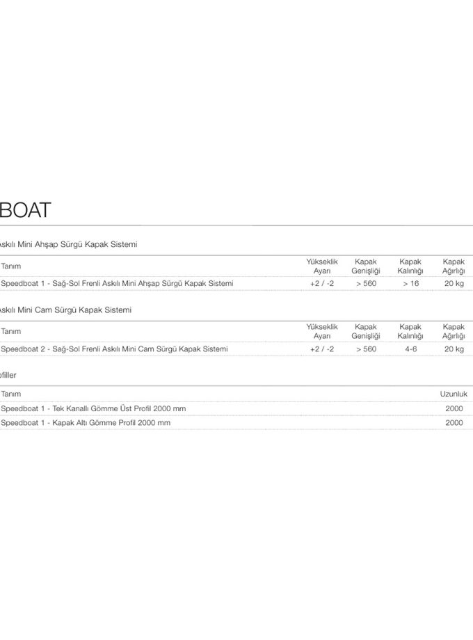 OPK Speedboat 1 Askılı Mini Ahşap Sürgü Kapak Sistemi