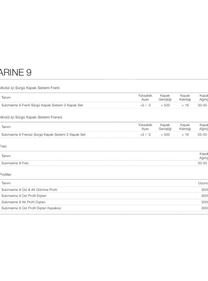 OPK Submarine 9 Modül içi Sürgü Kapak Sistemi Frenli