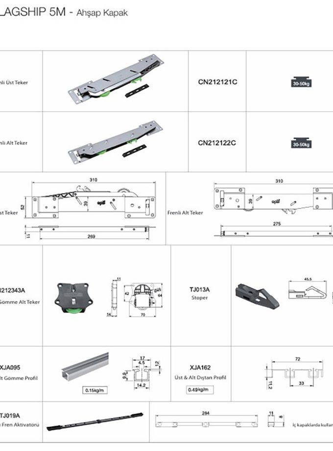 OPK Flagship 5M Entegre Frenli Modül içi Ahşap Sürgü Kapak Sistemi 2 Kapak Set