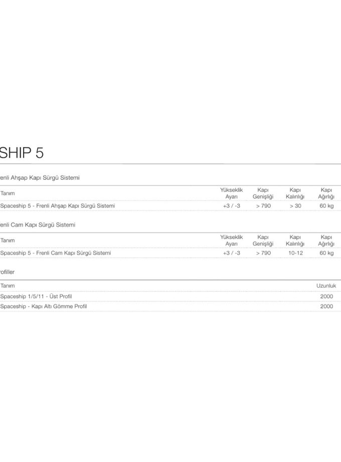 OPK Spaceship 5 Frenli Ahşap Kapı Sürgü Sistemi