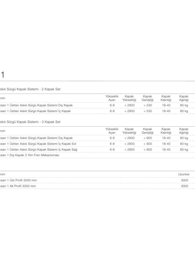 OPK Ocean 1 Üstten Askılı Sürgü Kapak Sistemi