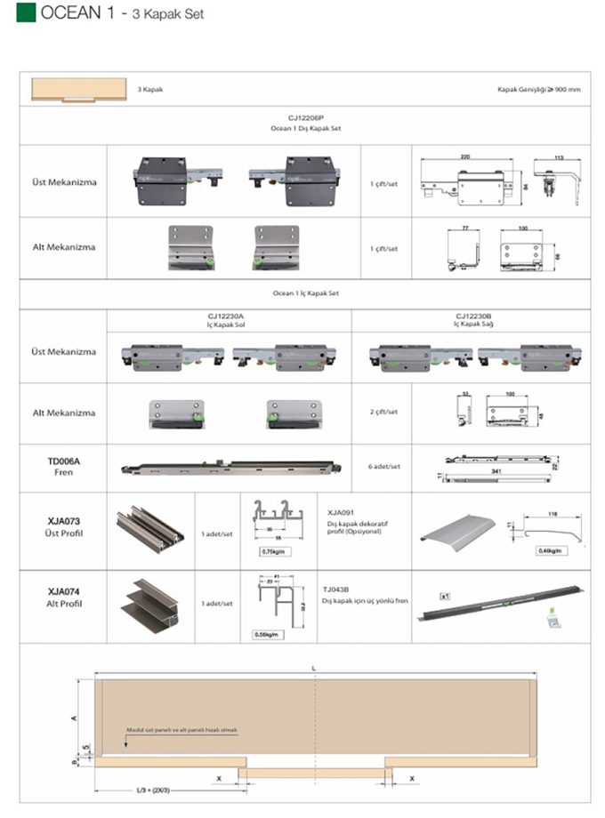 OPK Ocean 1 Üstten Askılı Sürgü Kapak Sistemi
