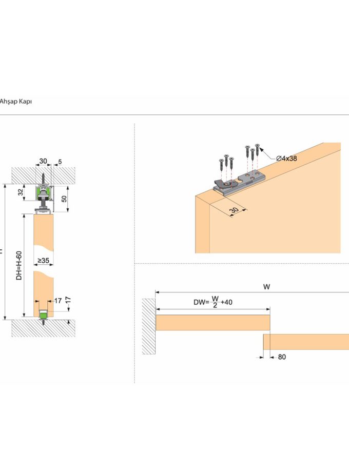 OPK Spaceship 5 Frenli Ahşap Kapı Sürgü Sistemi
