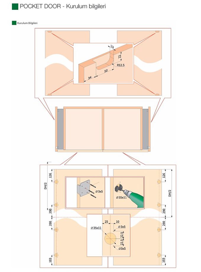 OPK Pocket Door Açılarak Modül İçine Giren Sürgü Kapak Sistemi