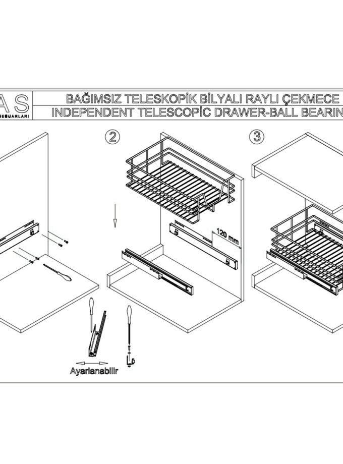 Oscar M3000 Bağımsız Teleskopik Raylı Çekmece Sepeti 30CM