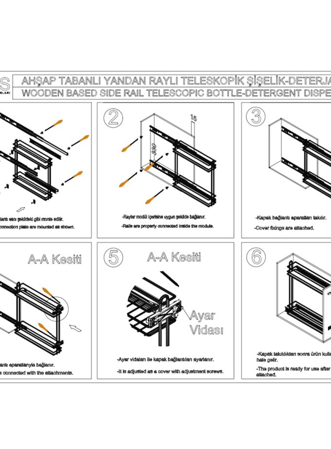 Oscar M3655 Ahşap Tabanlı Teleskopik Yandan Bağlantılı Şişelik ve Deterjanlık 15CM